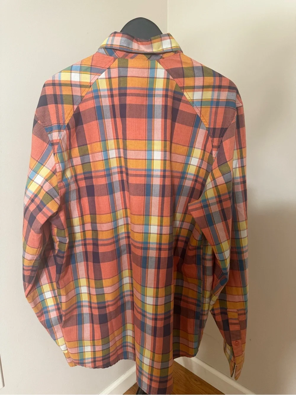 The North Face Men's Plaid Button-Up Shirt in Orange and Blue - size Medium